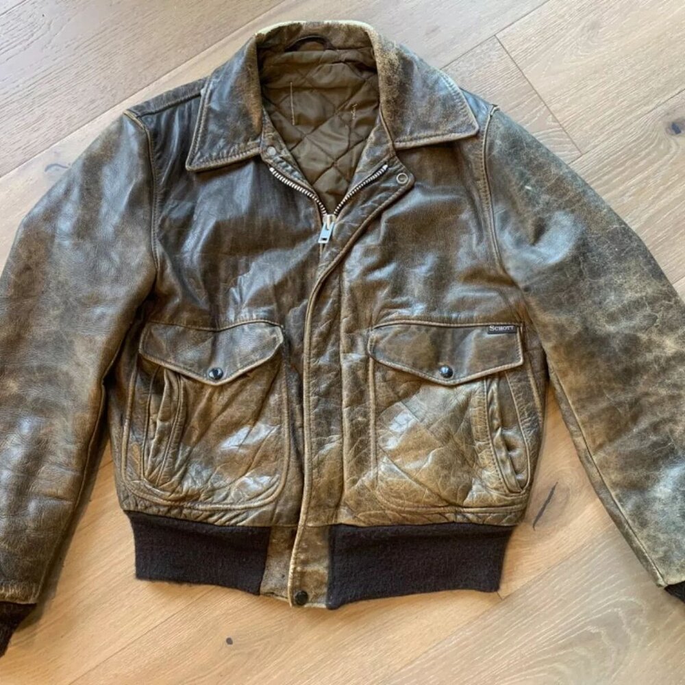 Vintage Schott Mens Womens Brown Leather Flight Jacket Sm-Med - read description